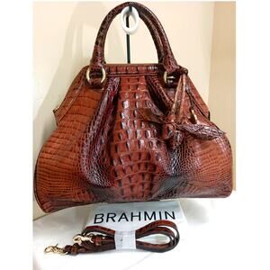 RARE Brahmin Sara Rose w/double rose tassel in Pecan Brown